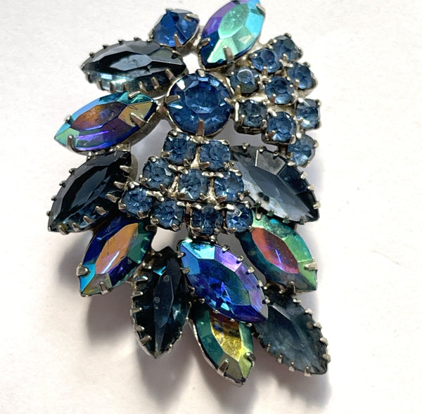 Blue Rhinestones & Aurora Borealis Rhinestone Vintage Brooch-Vintageonline-Vintage Online