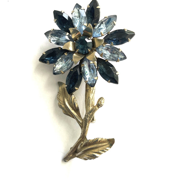 Blue Shades Faceted Rhinestone 60's Vintage Brooch-Vintageonline-Vintage Online