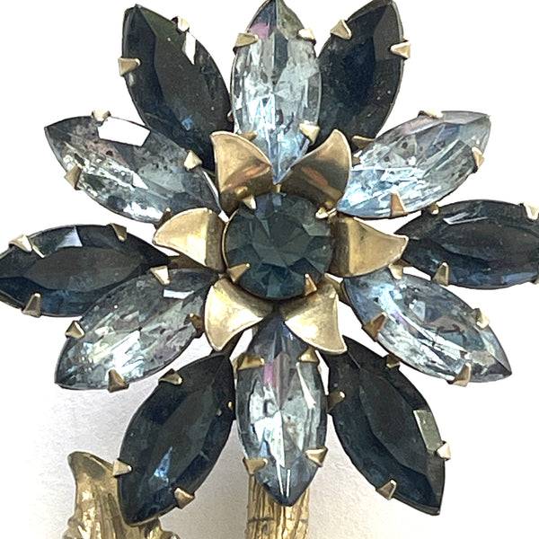Blue Shades Faceted Rhinestone 60's Vintage Brooch-Vintageonline-Vintage Online