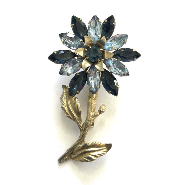 Blue Shades Faceted Rhinestone 60's Vintage Brooch-Vintageonline-Vintage Online