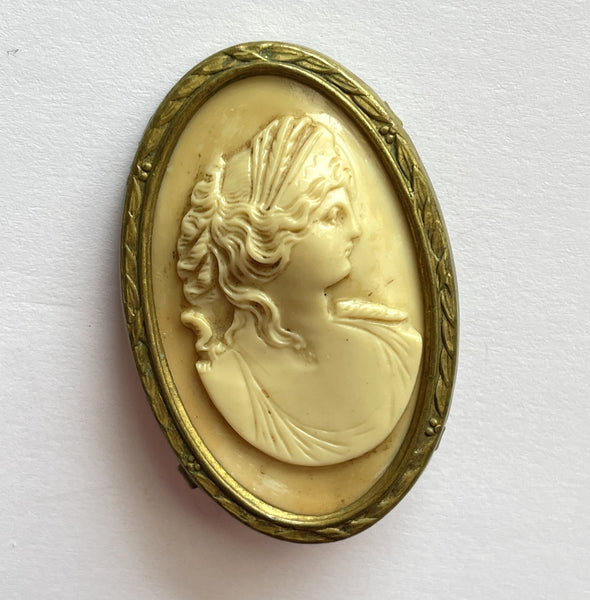 Cameo Mid Century Greek Lady Head Vintage Brooch-Vintageonline-Vintage Online