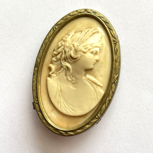 Cameo Mid Century Greek Lady Head Vintage Brooch-Vintageonline-Vintage Online