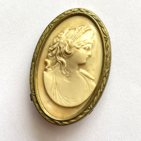 Cameo Mid Century Greek Lady Head Vintage Brooch-Vintageonline-Vintage Online