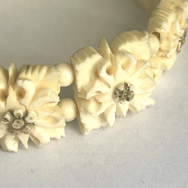 Carved Bone Edelweiss Bracelet-Vintageonline-Vintage Online