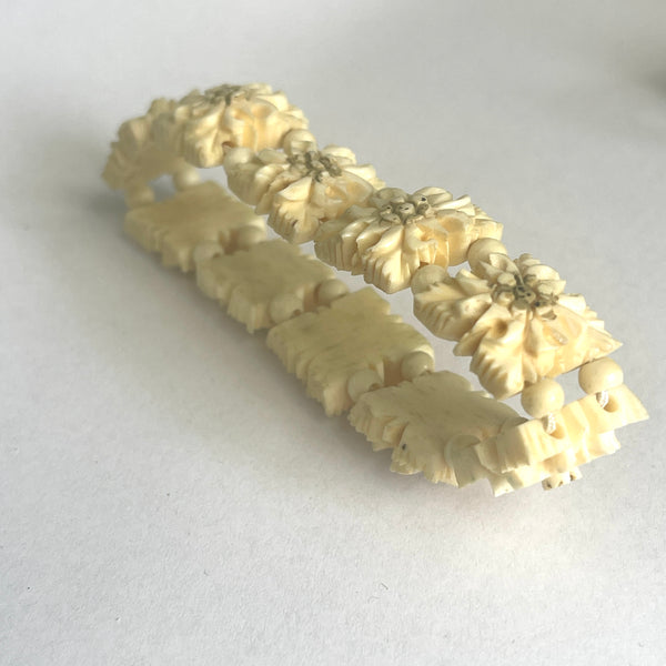 Carved Bone Edelweiss Bracelet-Vintageonline-Vintage Online