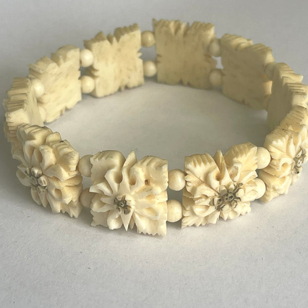 Carved Bone Edelweiss Bracelet-Vintageonline-Vintage Online
