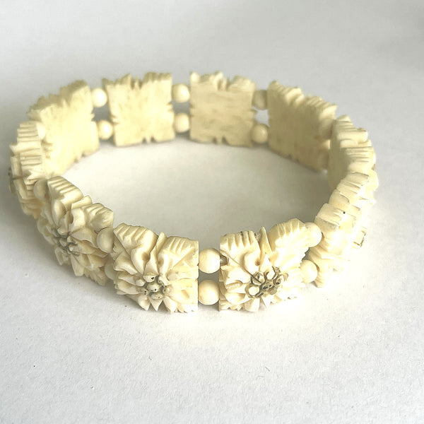 Carved Bone Edelweiss Bracelet-Vintageonline-Vintage Online