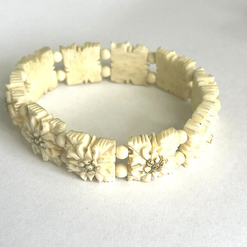 Carved Bone Edelweiss Bracelet-Vintageonline-Vintage Online