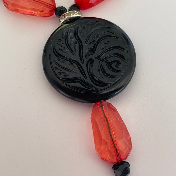 Carved Disc Acrylic Necklace-Vintageonline-Vintage Online