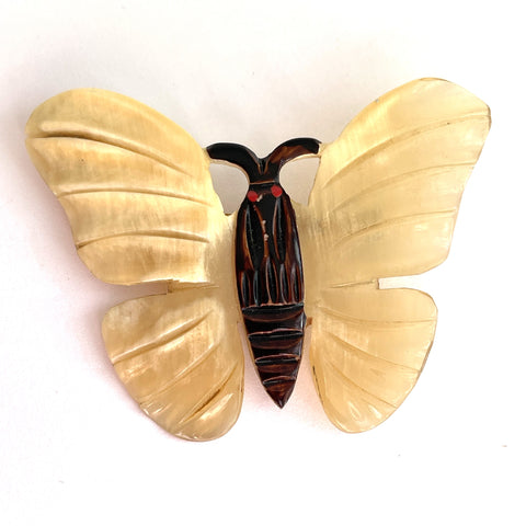 Carved Horn Vintage Butterfly Brooch-Vintageonline-Vintage Online