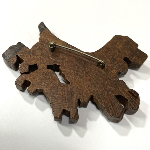 Carved Wooden 1940's Dog Brooch-Vintageonline-Vintage Online