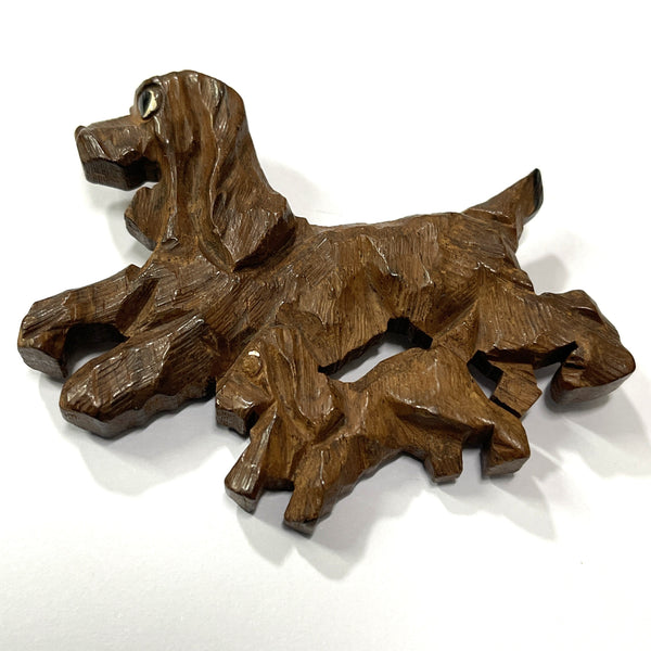 Carved Wooden 1940's Dog Brooch-Vintageonline-Vintage Online