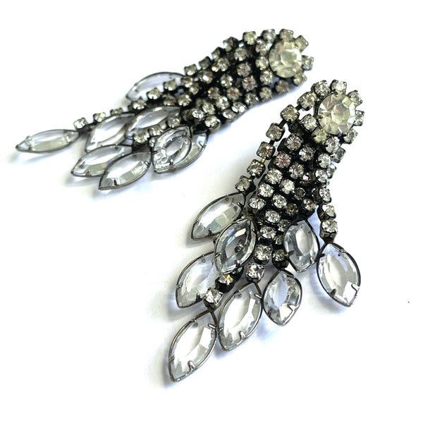Cascade Rhinestone & Crystal Vintage 60's Earrings-vintageonline-Vintage Online