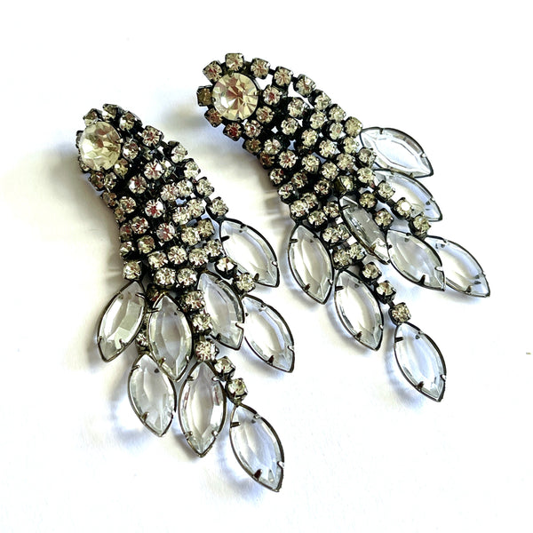 Cascade Rhinestone & Crystal Vintage 60's Earrings-vintageonline-Vintage Online