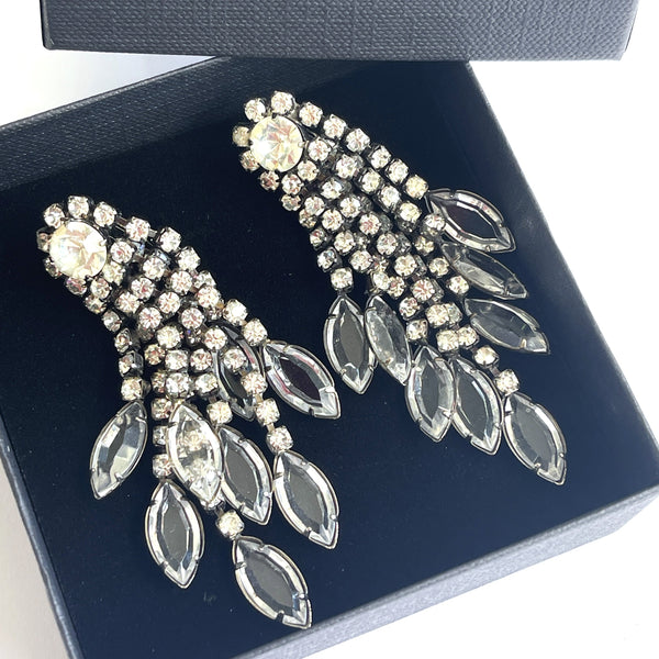 Cascade Rhinestone & Crystal Vintage 60's Earrings-vintageonline-Vintage Online