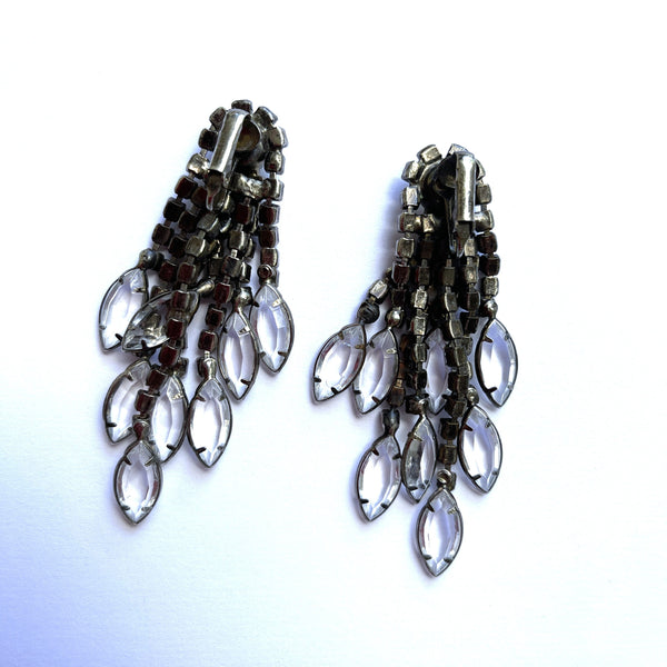 Cascade Rhinestone & Crystal Vintage 60's Earrings-vintageonline-Vintage Online