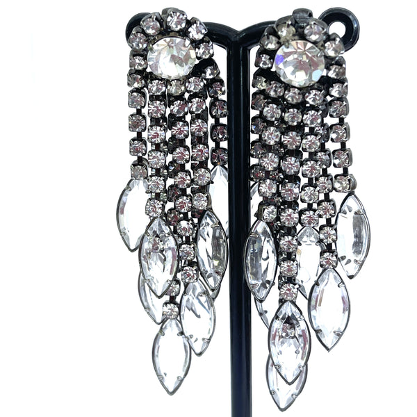 Cascade Rhinestone & Crystal Vintage 60's Earrings-vintageonline-Vintage Online