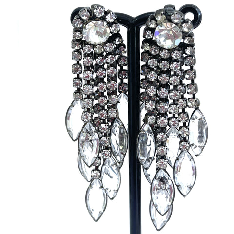Cascade Rhinestone & Crystal Vintage 60's Earrings-vintageonline-Vintage Online