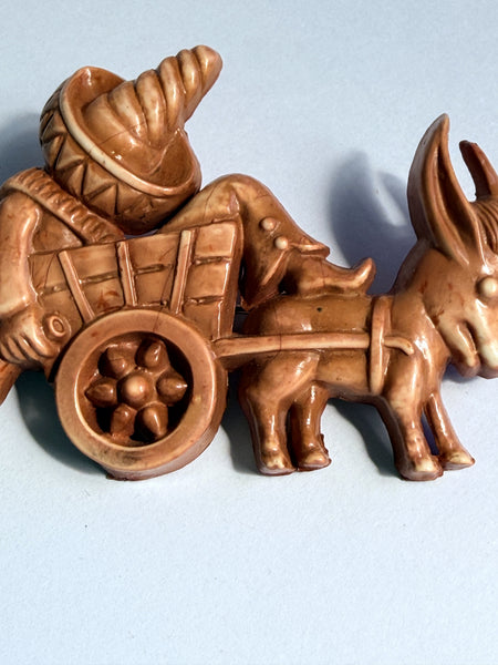 Celluloid 1940's Mexican Man & Donkey Brooch-Vintage Online-Vintage Online