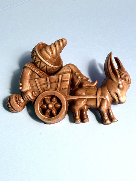 Celluloid 1940's Mexican Man & Donkey Brooch-Vintage Online-Vintage Online