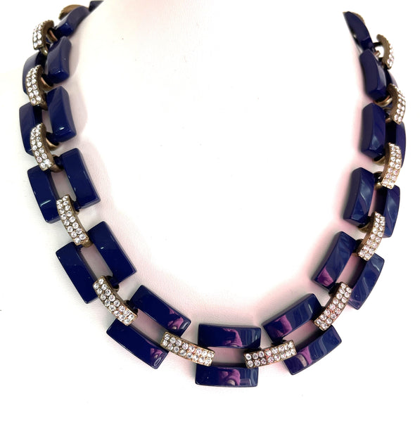 Chain Link J. Crew USA Pave Crystals Vintage Necklace-J Crew-Vintage Online