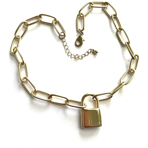 Chain Necklace with Lock Pendant-Vintageonline-Vintage Online