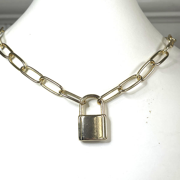 Chain Necklace with Lock Pendant-Vintageonline-Vintage Online