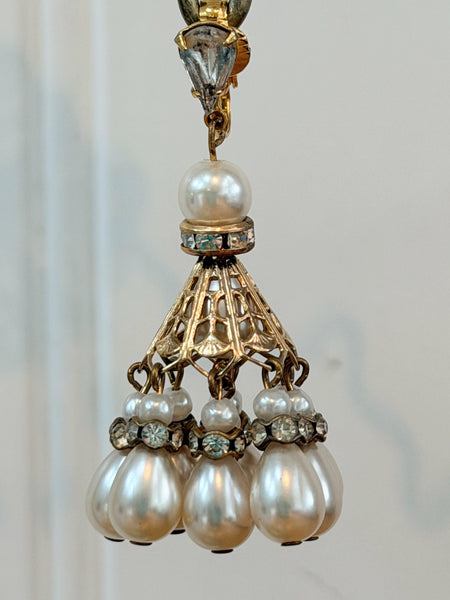 Chandelier Rhinestone & Pearl Designer Earrings-Vintageonline-Vintage Online