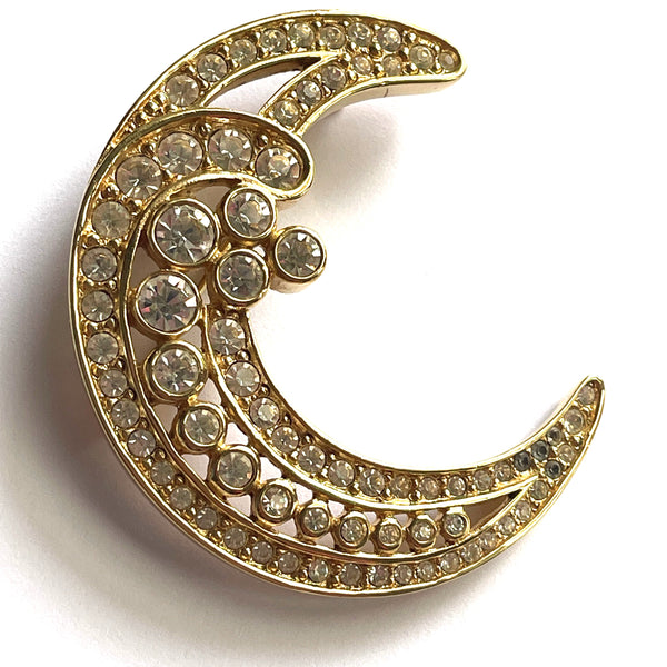 Christian Dior Signed Rhinestone Crescent Moon Brooch-Christian Dior-Vintage Online
