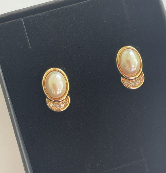 Christian Dior by Grosse Pearl Rhinestone Earrings-Christian Dior-Vintage Online