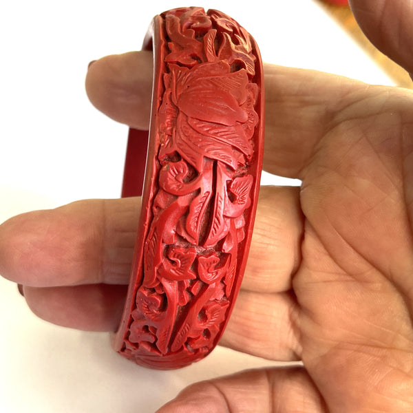 Cinnabar Carved Vintage Bangle-Vintageonline-Vintage Online