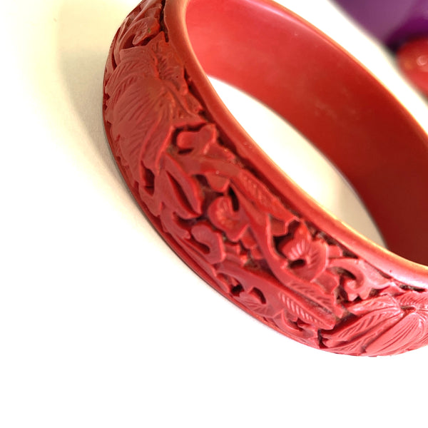 Cinnabar Carved Vintage Bangle-Vintageonline-Vintage Online