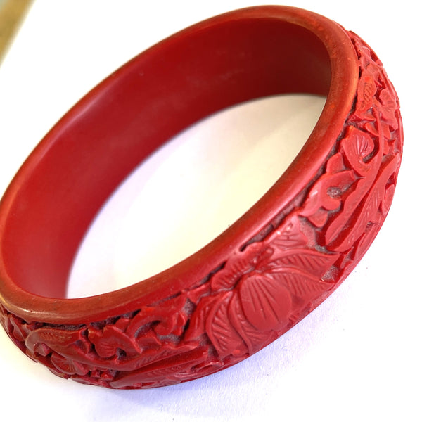 Cinnabar Carved Vintage Bangle-Vintageonline-Vintage Online