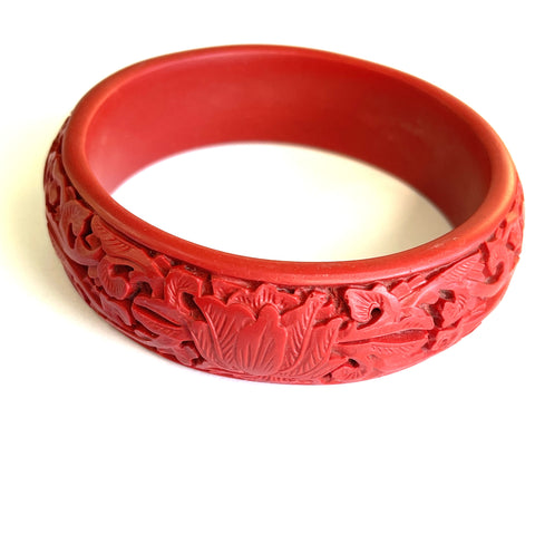 Cinnabar Carved Vintage Bangle-Vintageonline-Vintage Online