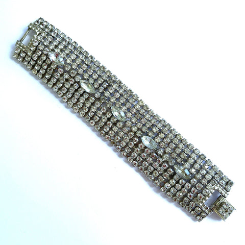 Clear Rhinestone Mid Century Bracelet-Vintageonline-Vintage Online