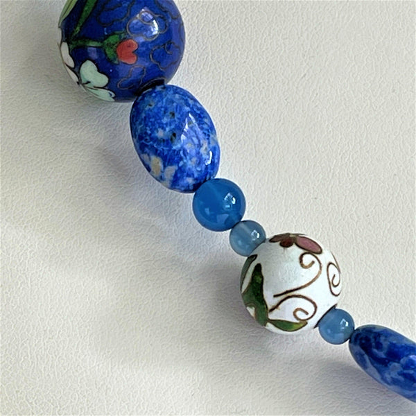 Cloisonne Blue Bead Necklace-Vintageonline-Vintage Online