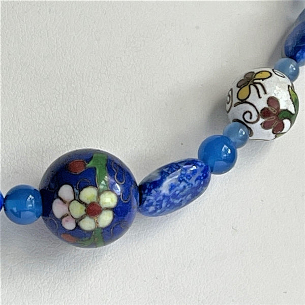 Cloisonne Blue Bead Necklace-Vintageonline-Vintage Online