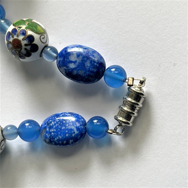Cloisonne Blue Bead Necklace-Vintageonline-Vintage Online