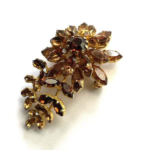 Cognac Coloured Rhinestone Vintage Brooch-Vintageonline-Vintage Online