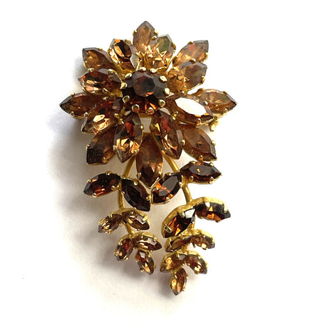 Cognac Coloured Rhinestone Vintage Brooch-Vintageonline-Vintage Online