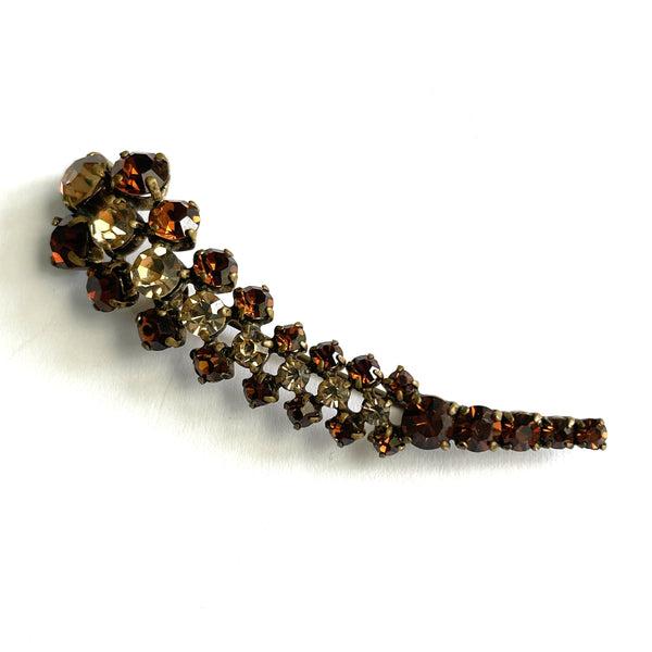 Cognac and Pale Gold Rhinestone 60's Vintage Brooch-Vintageonline-Vintage Online