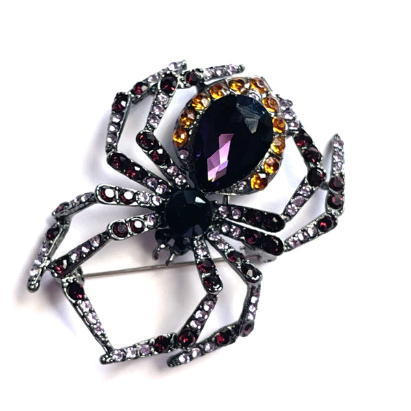 Coloured Rhinestone Spider Brooch-Vintageonline-Vintage Online