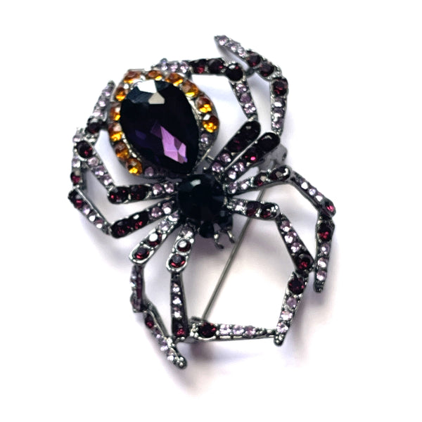 Coloured Rhinestone Spider Brooch-Vintageonline-Vintage Online