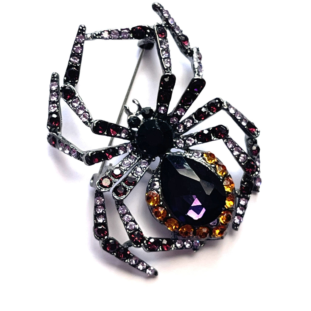 Coloured Rhinestone Spider Brooch-Vintageonline-Vintage Online