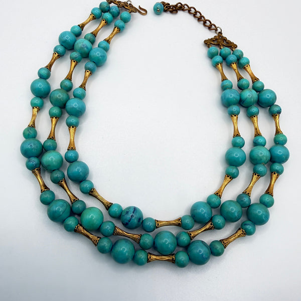 Coro Layered Turquoise Bead Choker Necklace-Vintageonline-Vintage Online