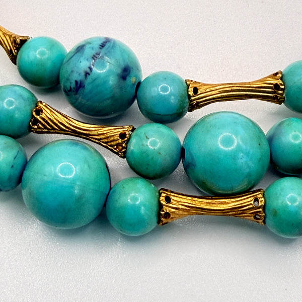 Coro Layered Turquoise Bead Choker Necklace-Vintageonline-Vintage Online
