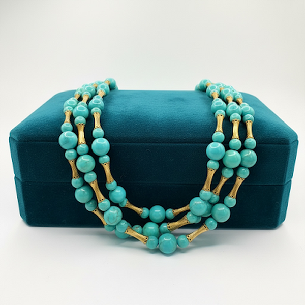 Coro Layered Turquoise Bead Choker Necklace-Vintageonline-Vintage Online