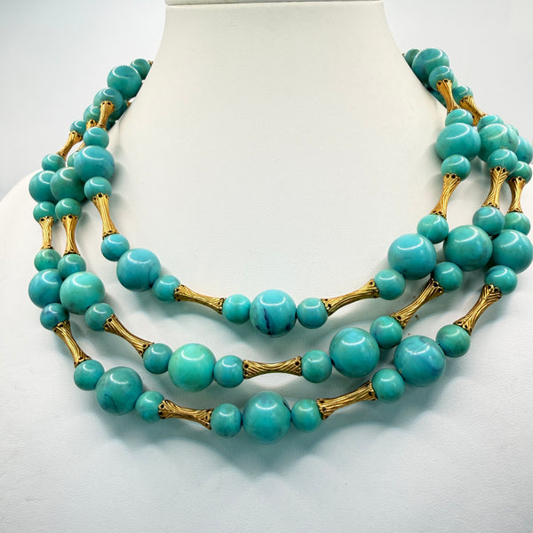 Coro Layered Turquoise Bead Choker Necklace-Vintageonline-Vintage Online