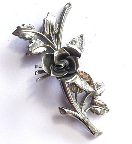 Coro Silver tone Vintage Rose Spray Brooch-CORO-Vintage Online