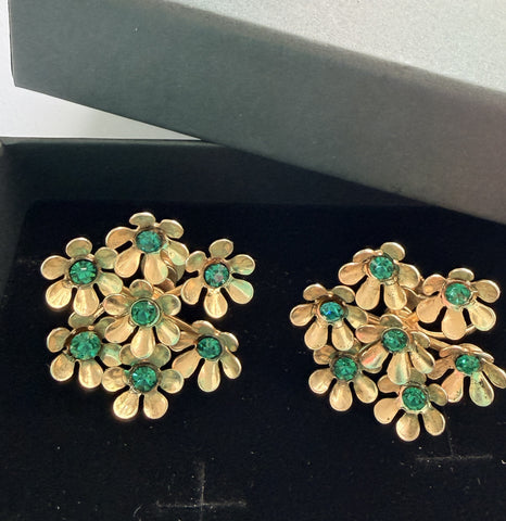 Coro Vintage Green Rhinestone Earrings-CORO-Vintage Online